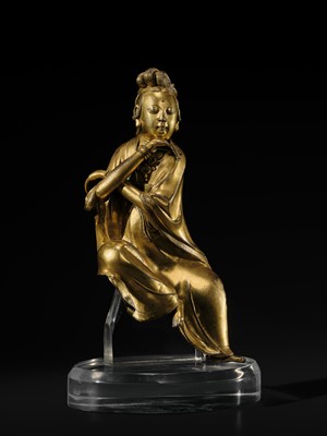 Lot 77 - A MAGNIFICENT AND HIGHLY IMPORTANT GILT-BRONZE FIGURE OF THE WATER MOON GUANYIN, SOUTHERN SONG-EARLY MING DYNASTY