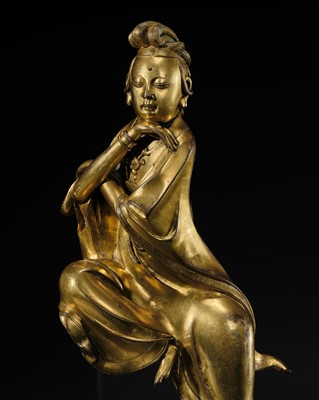 Lot 77 - A MAGNIFICENT AND HIGHLY IMPORTANT GILT-BRONZE FIGURE OF THE WATER MOON GUANYIN, SOUTHERN SONG-EARLY MING DYNASTY