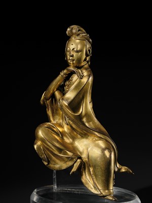 Lot 77 - A MAGNIFICENT AND HIGHLY IMPORTANT GILT-BRONZE FIGURE OF THE WATER MOON GUANYIN, SOUTHERN SONG-EARLY MING DYNASTY