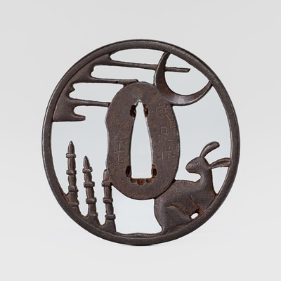 Lot 1144 - MASAMITSU: AN IRON SUKASHI ‘LUNAR HARE’ TSUBA