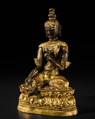 Lot 44 - A FINE GILT BRONZE REPOUSSÉ FIGURE OF KHADIRAVANI TARA