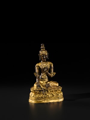 A FINE GILT BRONZE REPOUSSÉ FIGURE OF KHADIRAVANI TARA