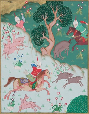 Lot 358 - A MUGHAL MINIATURE PAINTING WITH A SCENE FROM THE SHAHNAMEH, 17TH-18TH CENTURY