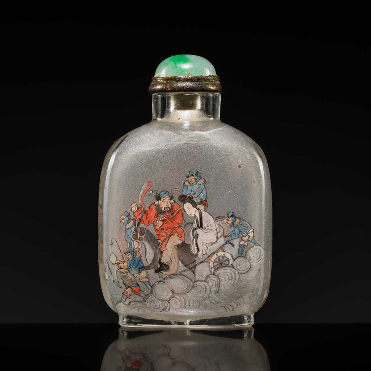 AN INSIDE-PAINTED GLASS ‘ZHONG KUI’ SNUFF BOTTLE, ATTRIBUTED TO A MEMBER OF THE YE FAMILY