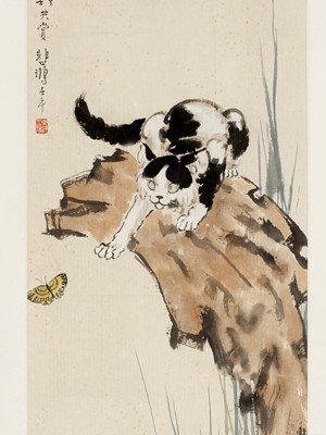 Lot 668 - ‘CAT AND BUTTERFLY’, LINGMAO XIDIE, BY XU BEIHONG (1895-1953)
