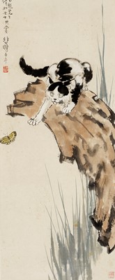 Lot 668 - ‘CAT AND BUTTERFLY’, LINGMAO XIDIE, BY XU BEIHONG (1895-1953)