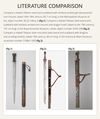 A SHORT SWORD WITH GILT-DAMASCENED IRON MOUNTS, TIBET, CIRCA 16TH-18TH CENTURY