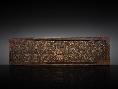 A FINE GILT WOOD MANUSCRIPT COVER, 15TH CENTURY