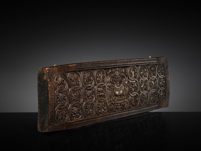 A FINE GILT WOOD MANUSCRIPT COVER, 15TH CENTURY