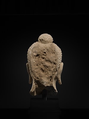 Lot 235 - A MAGNIFICENTLY MODELED OVER-LIFESIZE STUCCO HEAD OF BUDDHA, ANCIENT REGION OF GANDHARA, 3RD TO 4TH CENTURY