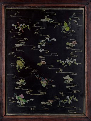 Lot 44 - A HARDSTONE AND JADE-INLAID ZITAN TABLE SCREEN, QING