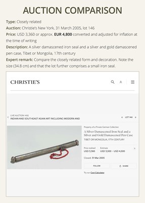 A SILVER- AND GOLD-OVERLAID IRON PEN CASE, DERGE, EASTERN TIBET, DERGE, 17TH-18TH CENTURY