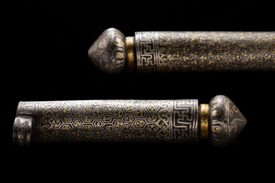 A SILVER- AND GOLD-OVERLAID IRON PEN CASE, DERGE, EASTERN TIBET, DERGE, 17TH-18TH CENTURY