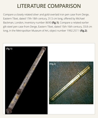 A SILVER- AND GOLD-OVERLAID IRON PEN CASE, DERGE, EASTERN TIBET, DERGE, 17TH-18TH CENTURY
