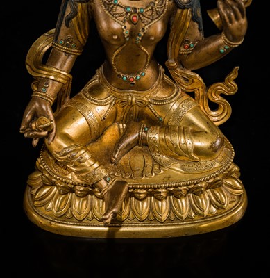 A MAGNIFICENT GROUP OF EIGHT CORAL AND TURQUOISE INLAID GILT COPPER FIGURES OF THE EIGHT GREAT BODHISATTVAS, TIBET, 20TH CENTURY