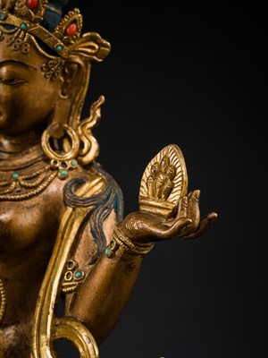 A MAGNIFICENT GROUP OF EIGHT CORAL AND TURQUOISE INLAID GILT COPPER FIGURES OF THE EIGHT GREAT BODHISATTVAS, TIBET, 20TH CENTURY