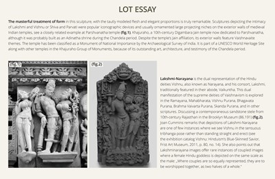 Lot 210 - AN EXTRAORDINARY AND EXTREMELY RARE SANDSTONE FIGURE OF LAKSHMI-NARAYANA, CHANDELA PERIOD, 10TH-12TH CENTURY