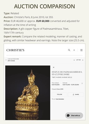 Lot 18 - A GILT BRONZE FIGURE OF PADMASAMBHAVA, TIBET, 16TH-17TH CENTURY