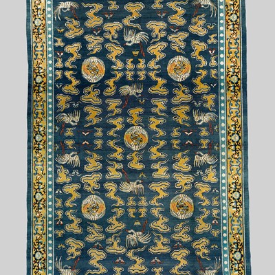 Lot 556 - A LARGE NINGXIA ‘CRANE AND LINGZHI’ WOOL CARPET, LATE QING DYNASTY