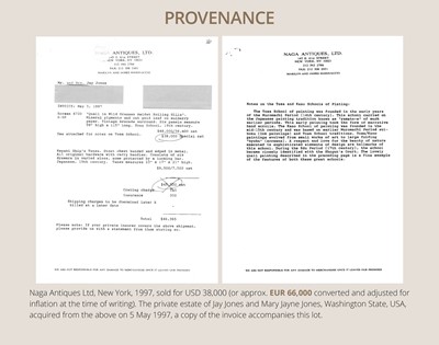 Lot 313 - A SUPERB SIX-PANEL TOSA SCHOOL BYOBU (FOLDING SCREEN) OF QUAILS WITH AUTUMN GRASSES AND FLOWERS