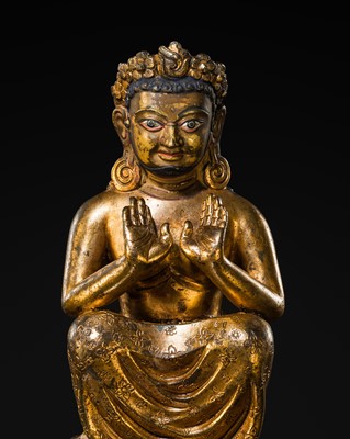 Lot 323 - A RARE GILT COPPER ALLOY FIGURE OF PADAMPA SANGYE, TIBET, 18TH-19TH CENTURY