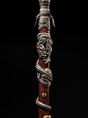 Lot 143 - AN IMPRESSIVE AND RARE KEN (DOUBLE-EDGED STRAIGHT SWORD) IN SUPERB ‘DRAGON’ KOSHIRAE