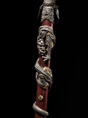 Lot 143 - AN IMPRESSIVE AND RARE KEN (DOUBLE-EDGED STRAIGHT SWORD) IN SUPERB ‘DRAGON’ KOSHIRAE