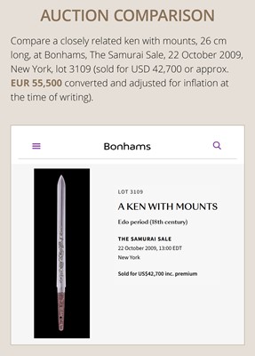 Lot 143 - AN IMPRESSIVE AND RARE KEN (DOUBLE-EDGED STRAIGHT SWORD) IN SUPERB ‘DRAGON’ KOSHIRAE