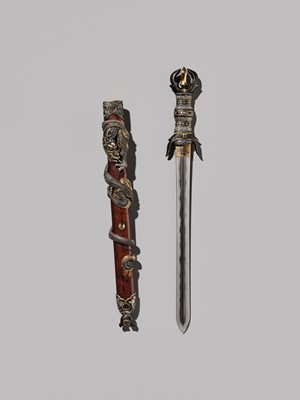 Lot 143 - AN IMPRESSIVE AND RARE KEN (DOUBLE-EDGED STRAIGHT SWORD) IN SUPERB ‘DRAGON’ KOSHIRAE