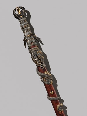 Lot 143 - AN IMPRESSIVE AND RARE KEN (DOUBLE-EDGED STRAIGHT SWORD) IN SUPERB ‘DRAGON’ KOSHIRAE