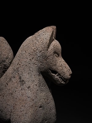 Lot 192 - A SUPERB AND RARE PAIR OF STONE INARI FOXES (KITSUNE), EDO PERIOD