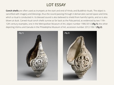 Lot 4 - A RITUAL CONCH SHELL DEPICTING VISHNU AND GARUDA, NEPAL, 11TH CENTURY