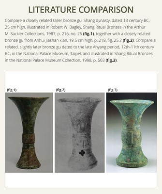 Lot 367 - A BRONZE RITUAL WINE VASE, GU, SHANG DYNASTY, LATTER ERLIGANG STAGE