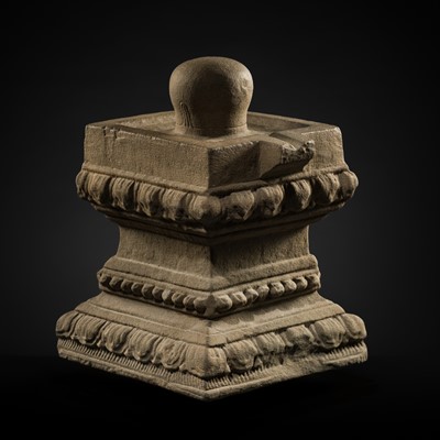 Lot 400 - A SANDSTONE LINGAM AND YONI, ANGKOR PERIOD, 10TH-12TH CENTURY
