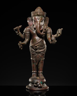 Lot 642 - A BRONZE FIGURE OF GANESHA, THAILAND, POST-ANGKOR PERIOD, 14TH-15TH CENTURY