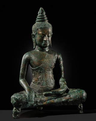 A BRONZE FIGURE OF BUDDHA SHAKYAMUNI, THAILAND, CIRCA 13TH-14TH CENTURY