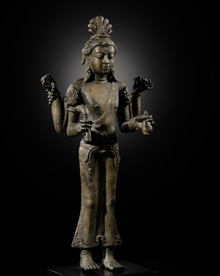 Lot 508 - A BRONZE FIGURE OF AVALOKITESHVARA, SRIVIJAYA PERIOD, 10TH CENTURY