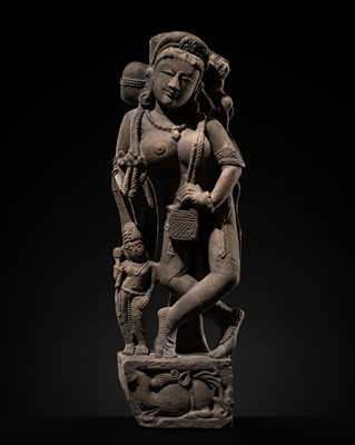 Lot 364 - A FINE GREY SANDSTONE FIGURE OF A DANCING DEVI, 18TH TO 19TH CENTURY OR EARLIER