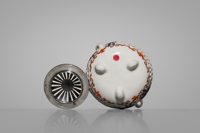 Lot 1576 - AN IMARI PORCELAIN KORO (INCENSE BURNER) WITH SILVER COVER