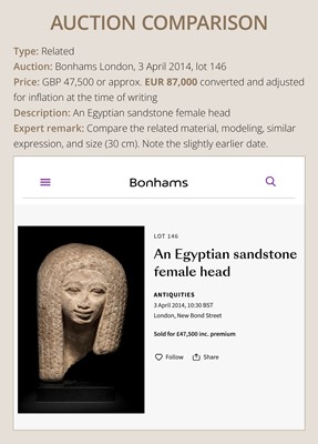 Lot 12 - A RARE EGYPTIAN SANDSTONE FRAGMENT OF A STELOPHOROUS STATUE DEPICTING AN IRY-PAT, NEW KINGDOM, 19TH DYNASTY