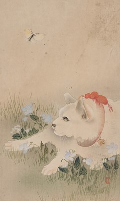 Lot 1618 - OHARA KOSON: CAT AND BUTTERFLY