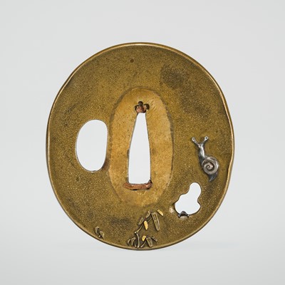 A FINE HAMANO SCHOOL SENTOKU TSUBA DEPICTING SNAILS