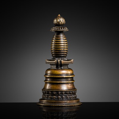 Lot 2 - A BRONZE STUPA, KADAMPA STYLE, TIBET, 13TH CENTURY