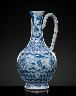 Lot 513 - A BLUE AND WHITE PEAR-SHAPED EWER, TRANSITIONAL PERIOD