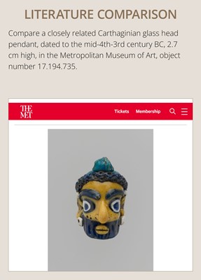 Lot 60 - A CARTHAGINIAN GLASS HEAD PENDANT, CIRCA 5TH-4TH CENTURY BC