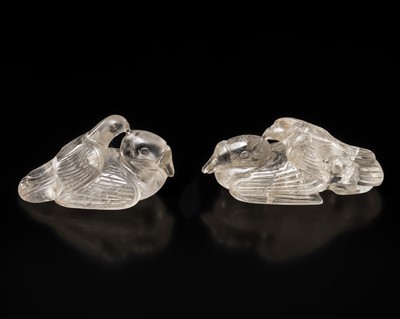 Lot 207 - A PAIR OF ROCK CRYSTAL CARVINGS OF HAWKS ATTACKING SWANS, LIAO DYNASTY