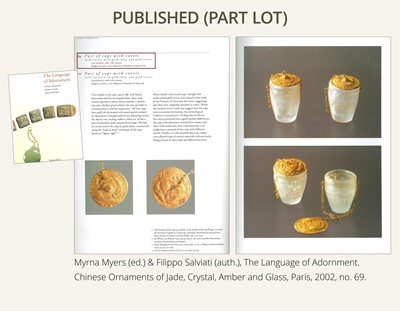 Lot 56 - A PAIR OF FINE ROCK CRYSTAL CUPS WITH FINE GOLD REPOUSSÉ COVERS, LIAO DYNASTY