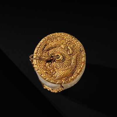 Lot 56 - A PAIR OF FINE ROCK CRYSTAL CUPS WITH FINE GOLD REPOUSSÉ COVERS, LIAO DYNASTY