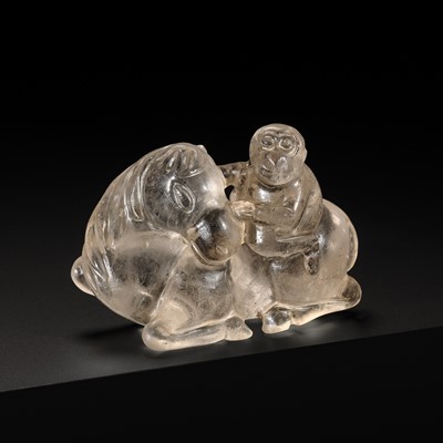 Lot 55 - A FINE ROCK CRYSTAL CARVING OF A MONKEY RIDING A HORSE, LIAO DYNASTY
