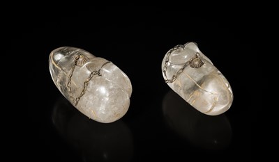 Lot 53 - A PAIR OF GILT AND INCISED ROCK CRYSTAL ‘GEESE’ VESSELS, LIAO DYNASTY